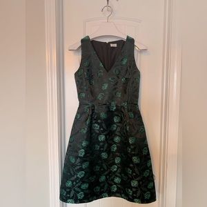 J. Crew Jacquard V-Neck Sleeveless Cocktail Dress. Black & Green, Size 4.